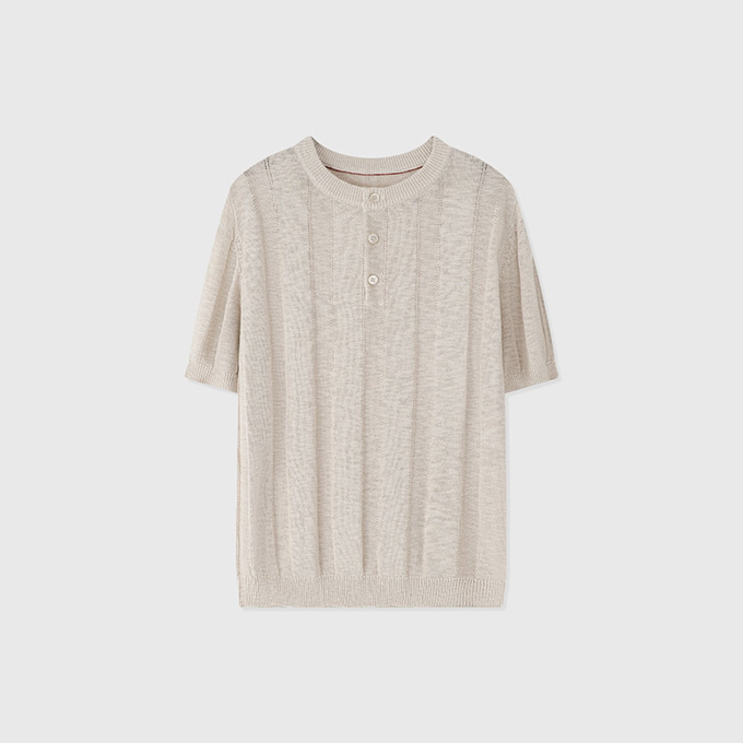 brunello cucinelli rib jacquard henley knit t-shirt